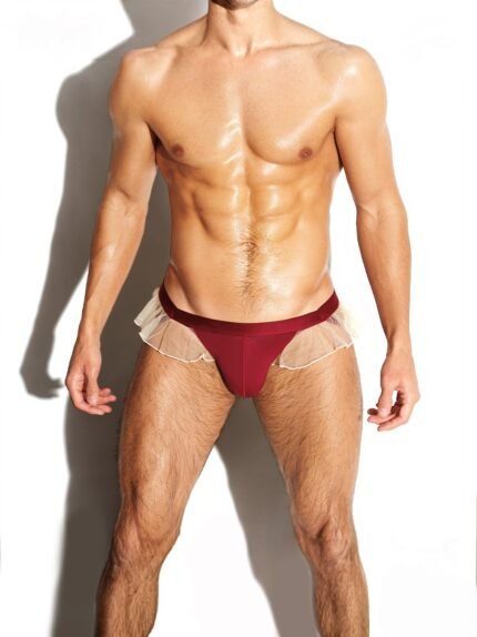 Fog Realm -- Men's daring-Deluxe Briefs I See-Through Ruffle Trim, Satin-Soft Feel